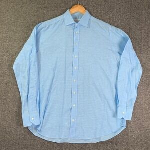 Etro Linen Shirt Men 43 Blue Madr In Italy Button Up